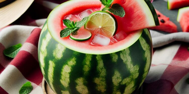 Sipping Summer Bliss Watermelon Cocktail in Watermelon