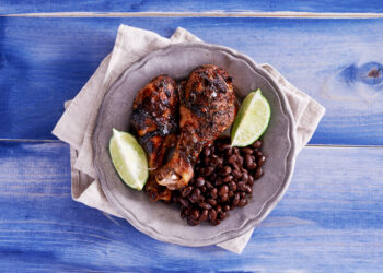 A plate of Jamaican jerk chicken
