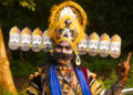 Large Ravana effigy burning during Dussehra 2025 celebrations in Leicester, symbolising the victory of good over evil.