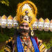 Large Ravana effigy burning during Dussehra 2025 celebrations in Leicester, symbolising the victory of good over evil.