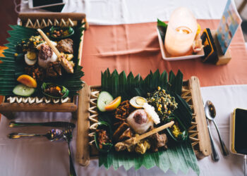 Indo-Caribbean wedding feast with curry dishes, roti, rice and traditional Caribbean wedding foods served buffet style